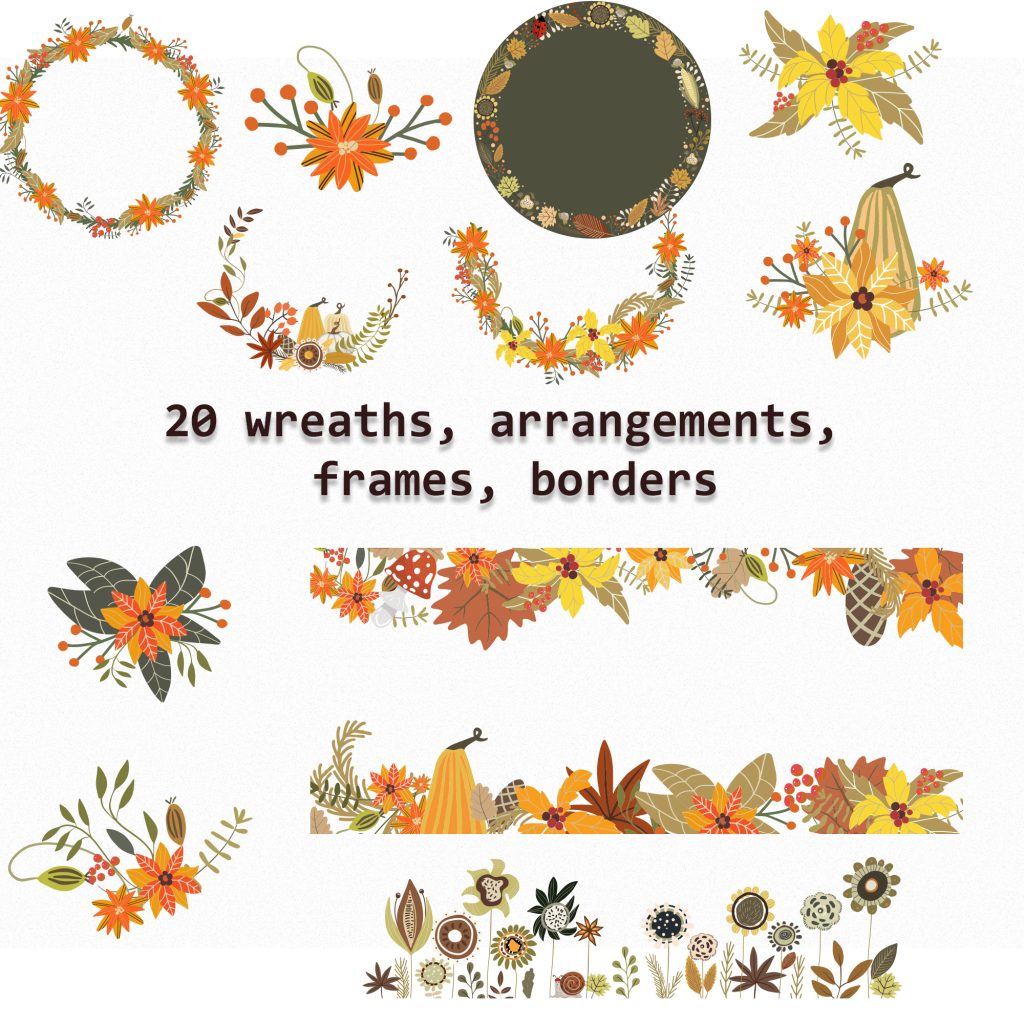 Thanksgiving Frames borders vector Autumn animals clipart