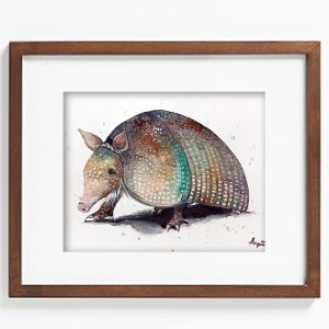 Nine-banded armadillo 8×11 inch watercolor original painting by Anne Gorywine