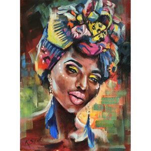 African Queen Original Art Black Girl Painting Oil Artwork