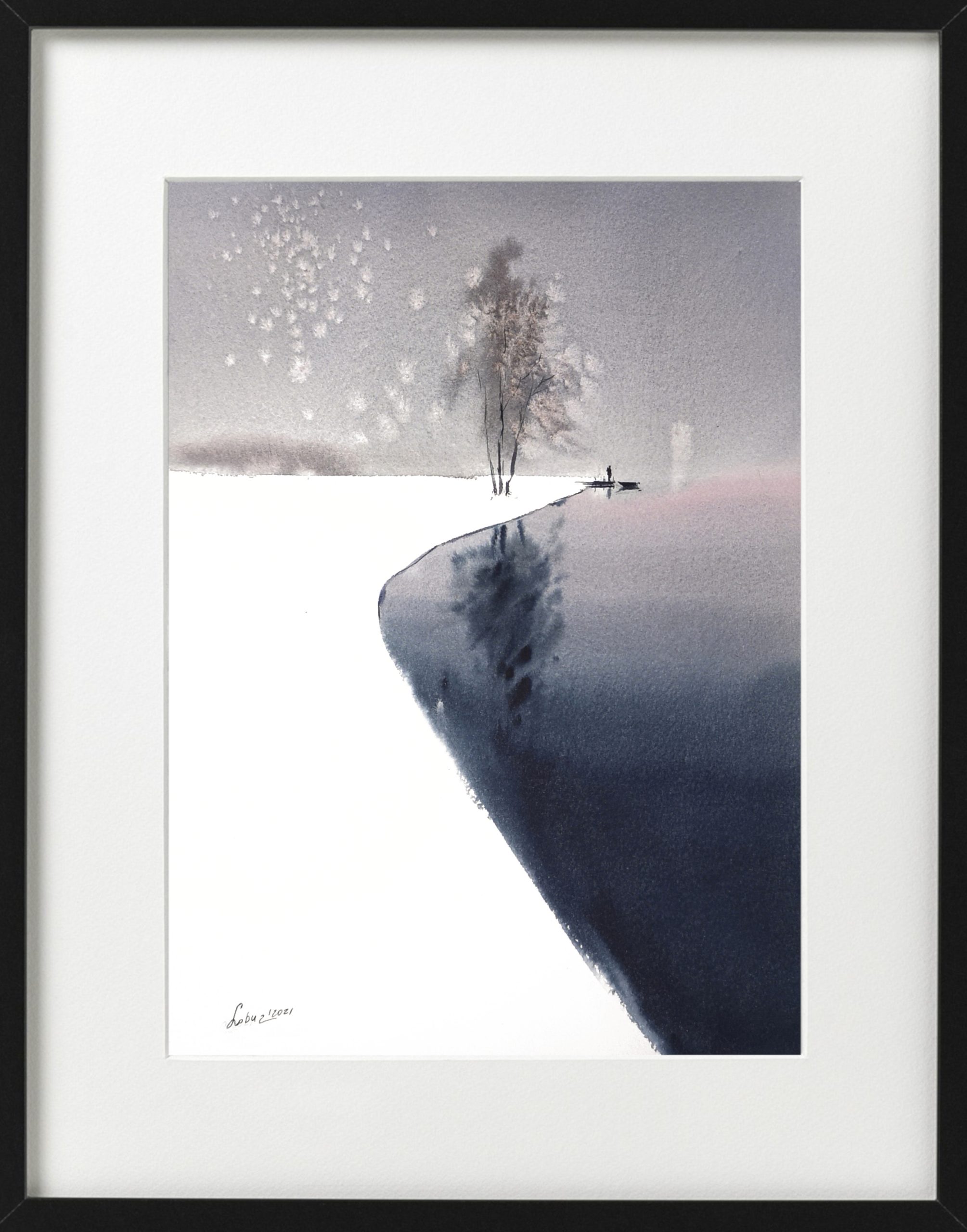White snow, gray sky, black water - Original watercolor 3 White snow, gray sky, black water - Original watercolor - Image 3