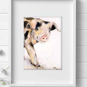 Home 382 Pig Watercolor wall decor original animal painting aquarelle by Anne Gorywine
