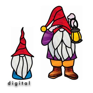 Home 1295 Stained Glass Pattern Gnome With a Lantern Set of 2