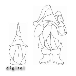 Stained Glass Pattern Gnome With a Lantern Set of 2