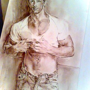 Original art, gay art interest, sexy body man portrait,modern painting,male torso, pencil.