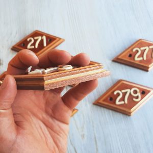 Home 598 Wooden rhomb door number plate 273 – vintage address apartment number sign