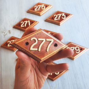 wooden address number plate 277