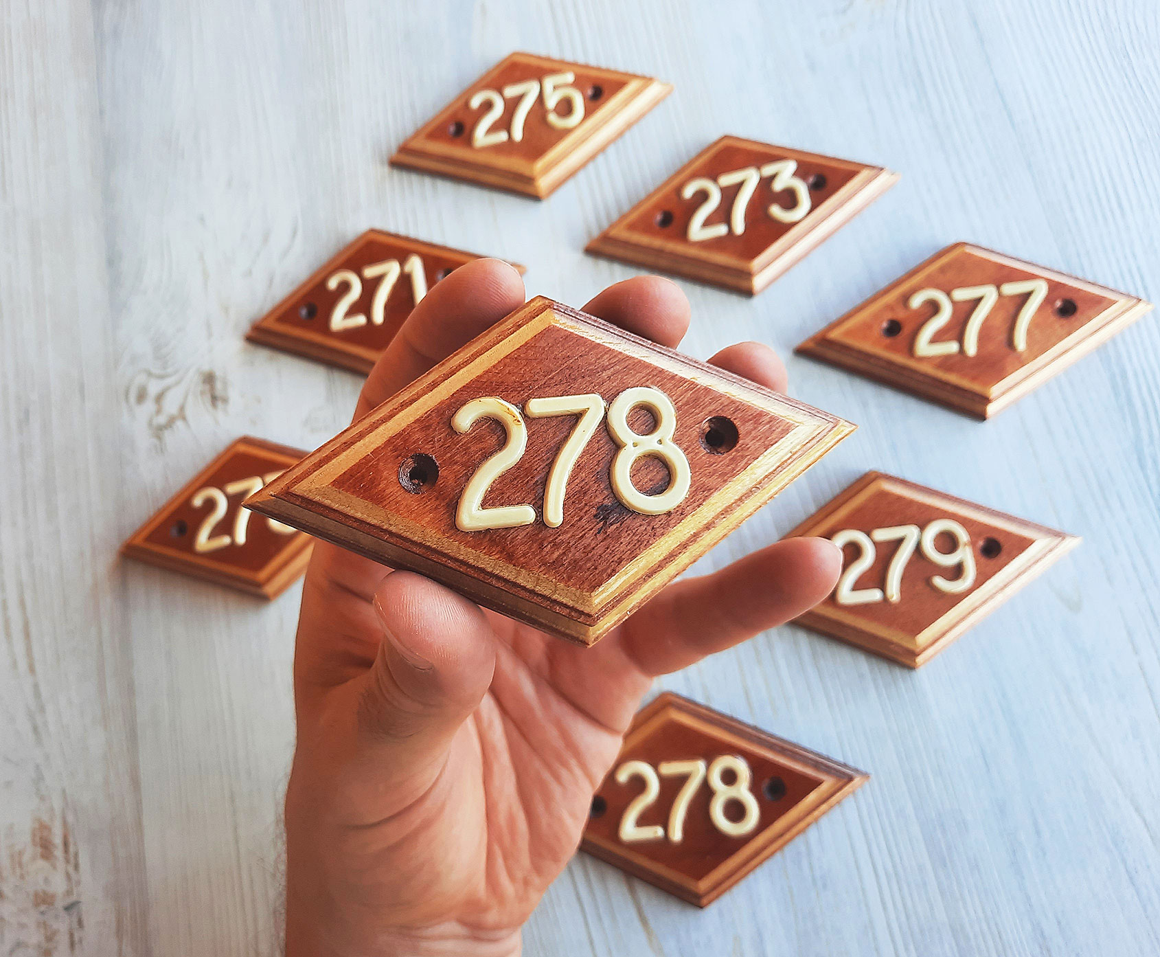 278 wooden rhomb address number sign vintage