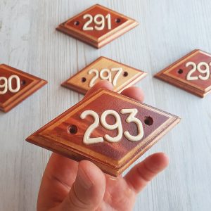 wooden rhomb address number plate 293