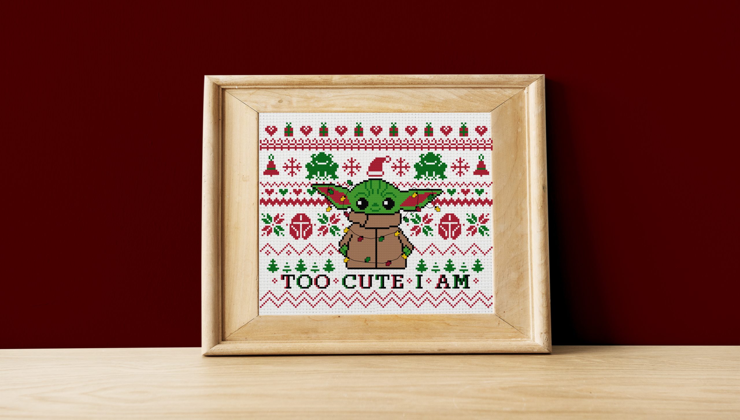 Christmas Baby Yoda cross stitch pattern PDF. 3 Christmas Baby Yoda sampler