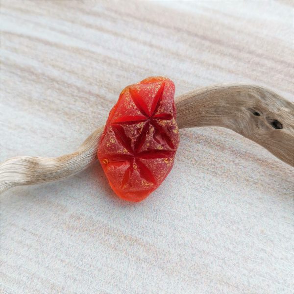 Ambergine orange red sea glass K30