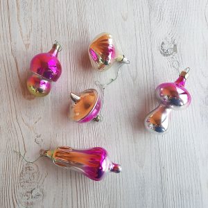 Soviet vintage Christmas Tree ornaments – violet silver colors small Russian New Year decor toys