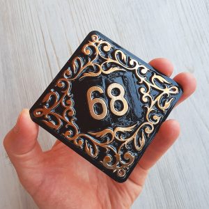 Apartment door number sign 68 – vintage black brass decorative address plate