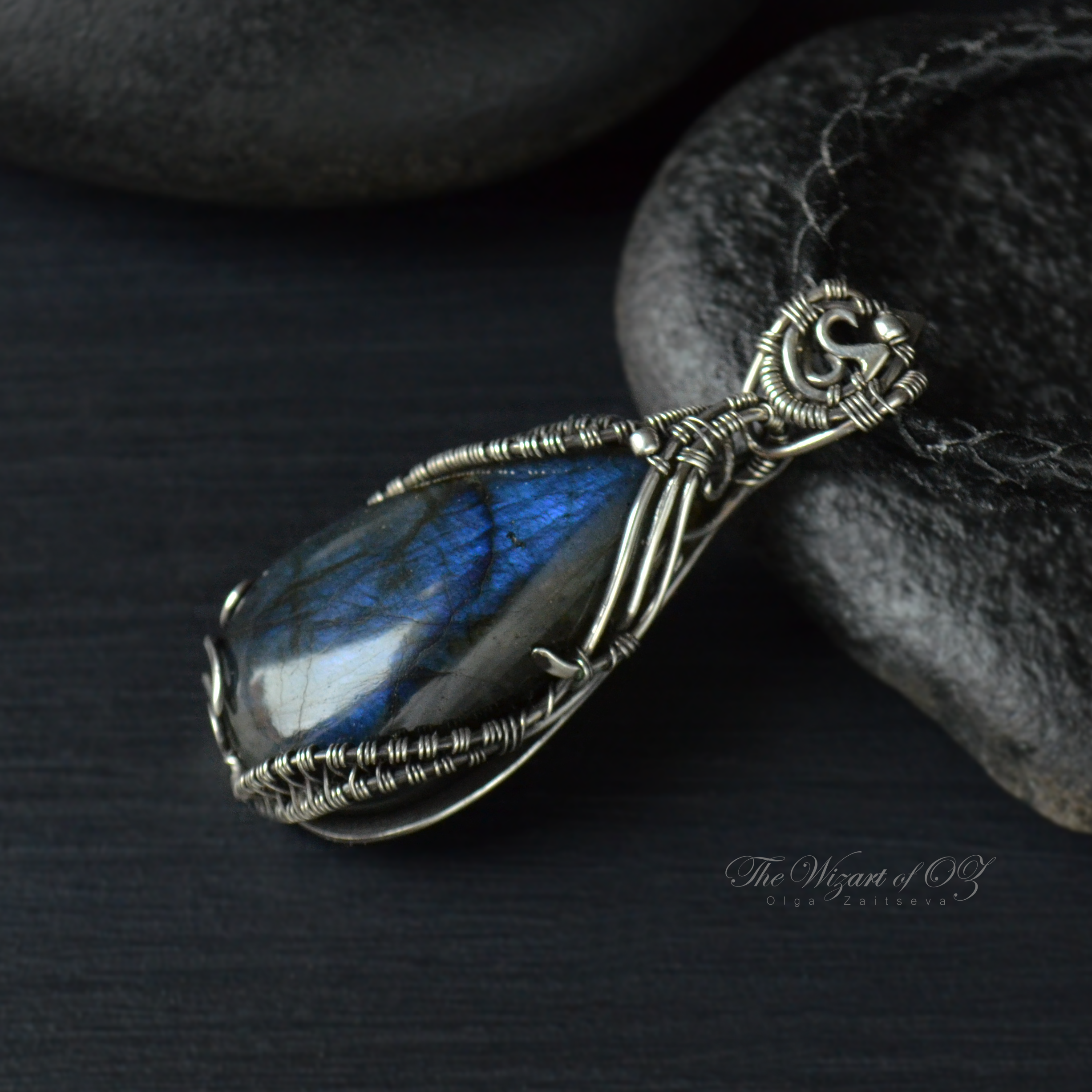 Large blue stone necklace in 925 silver Unique gift for wife