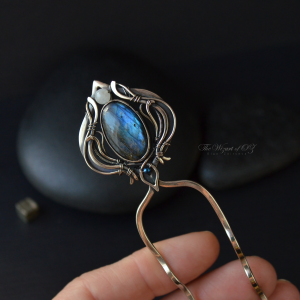 Fantasy hairpin Blossom with labradorite Great gift for long hair
