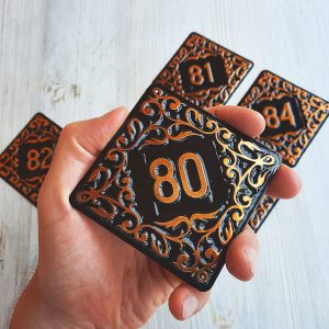 Apartment door number sign 80 – vintage black brass decorative address plate