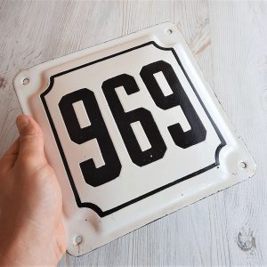 Enamel metal house address number plaque 969 – Soviet street old number sign vintage