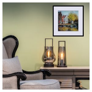Autumn in Amsterdam cityscape painting, Original artwork 20×20 cm