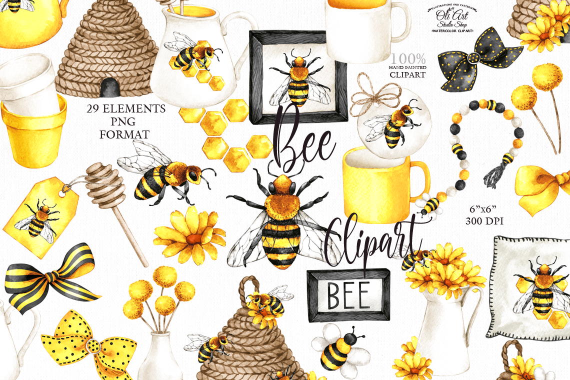 Watercolor Honey Bee Decor Clipart. Graphic by Balada Digital Art ·  Creative Fabrica