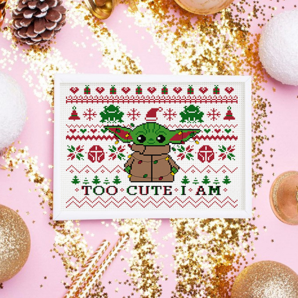 Christmas Baby Yoda cross stitch pattern PDF. 2 Christmas Baby Yoda cross stitch pattern PDF
