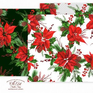 Home 886 Christmas poinsettia. Seamless patterns Digital paper pack