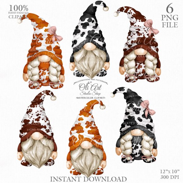 Cow print gnomes clipart PNG format, cow hide, cute characters