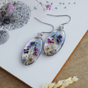Resin earrings with real forget me nots. Blue flowers earrings