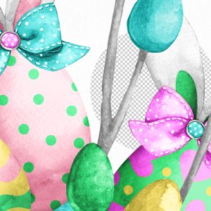 Watercolor Easter Eggs Clipart, Cute Bunny Ears, Hand-painted cup