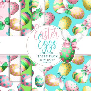 Easter eggs digital paper pack. Easter Seamless Patterns, cute