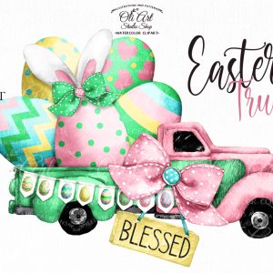 Watercolor Easter Eggs Clipart, Eggs truck png, Cute Bunny Ears