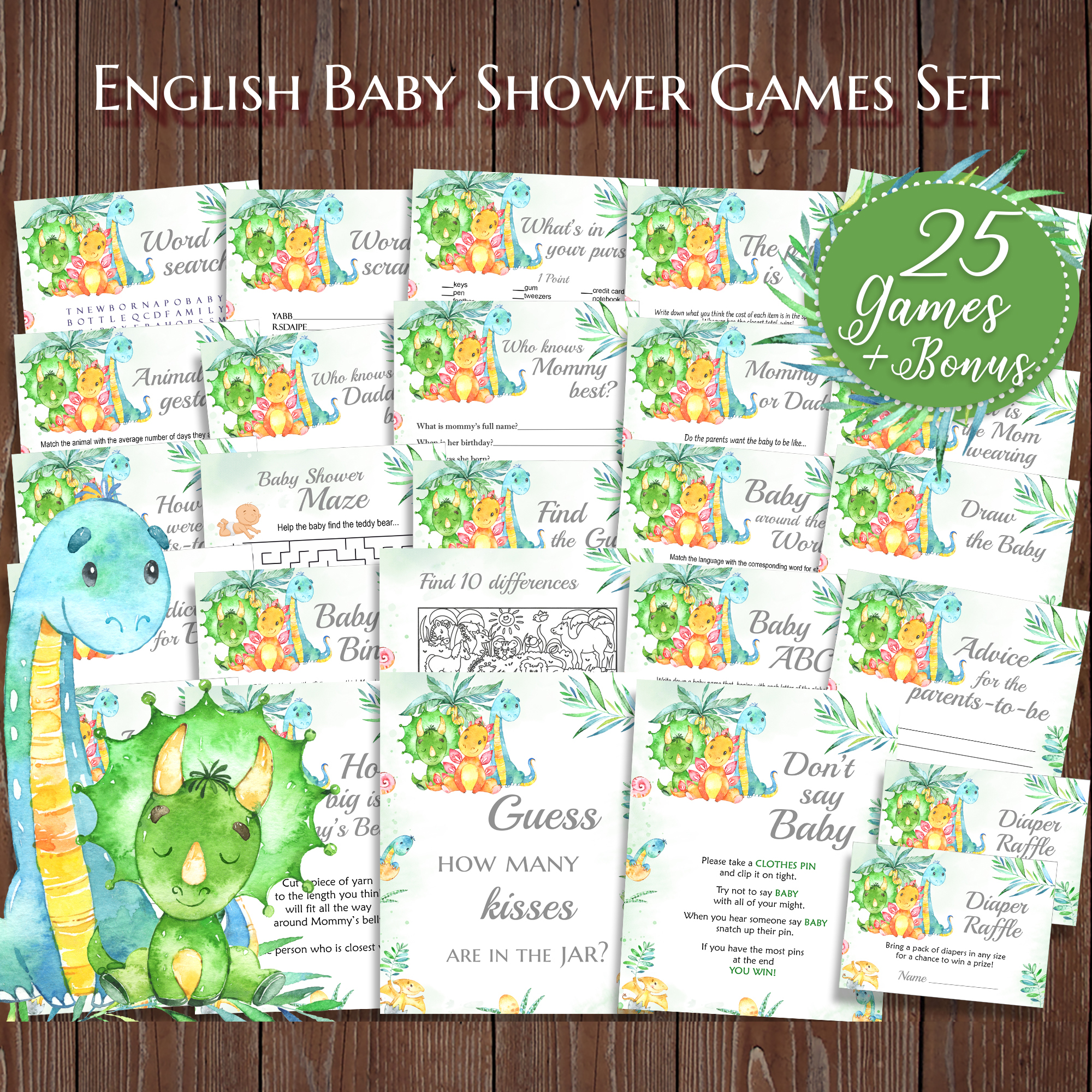 Printable Dinosaur Baby Shower Games Set (6)