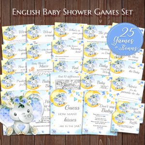 Boy Elephant Baby Shower Games Bundle Printable Dinosaur Theme