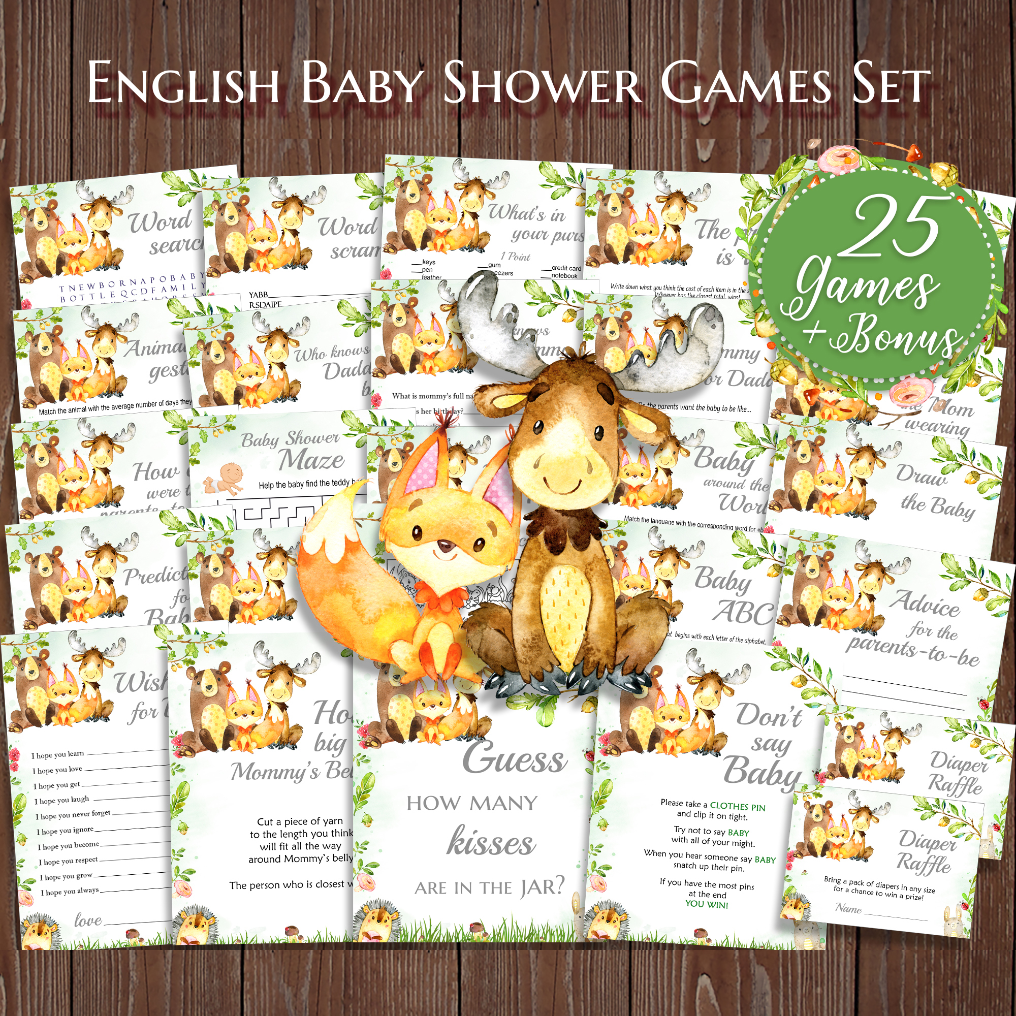 Forest Animals Baby Shower Games, Printable Games, Baby Games Pack, Instant  download - Crealandia