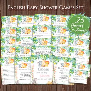 Safari Baby Shower Games Bundle Printable Forest Theme