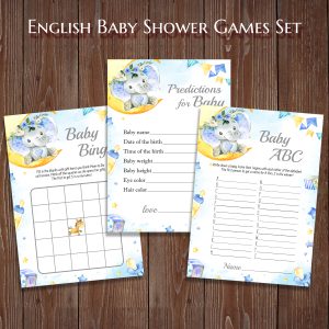 Boy Elephant Baby Shower Games Bundle Printable Dinosaur Theme