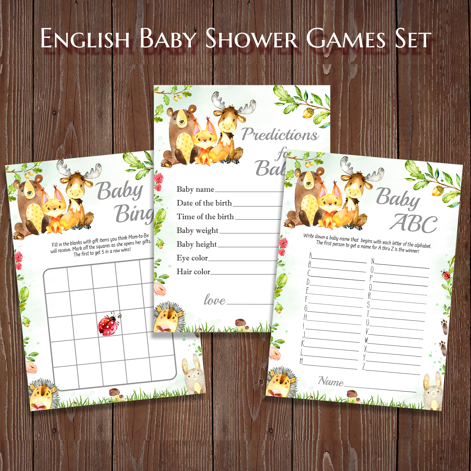 Forest Animals Baby Shower Games, Printable Games, Baby Games Pack, Instant  download - Crealandia