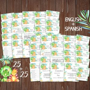 Dinosaur Bilingual Baby Shower Games English Spanish Set