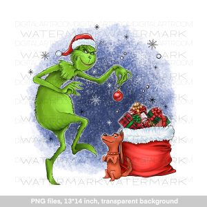 Christmas green men Grinch digital art illustration