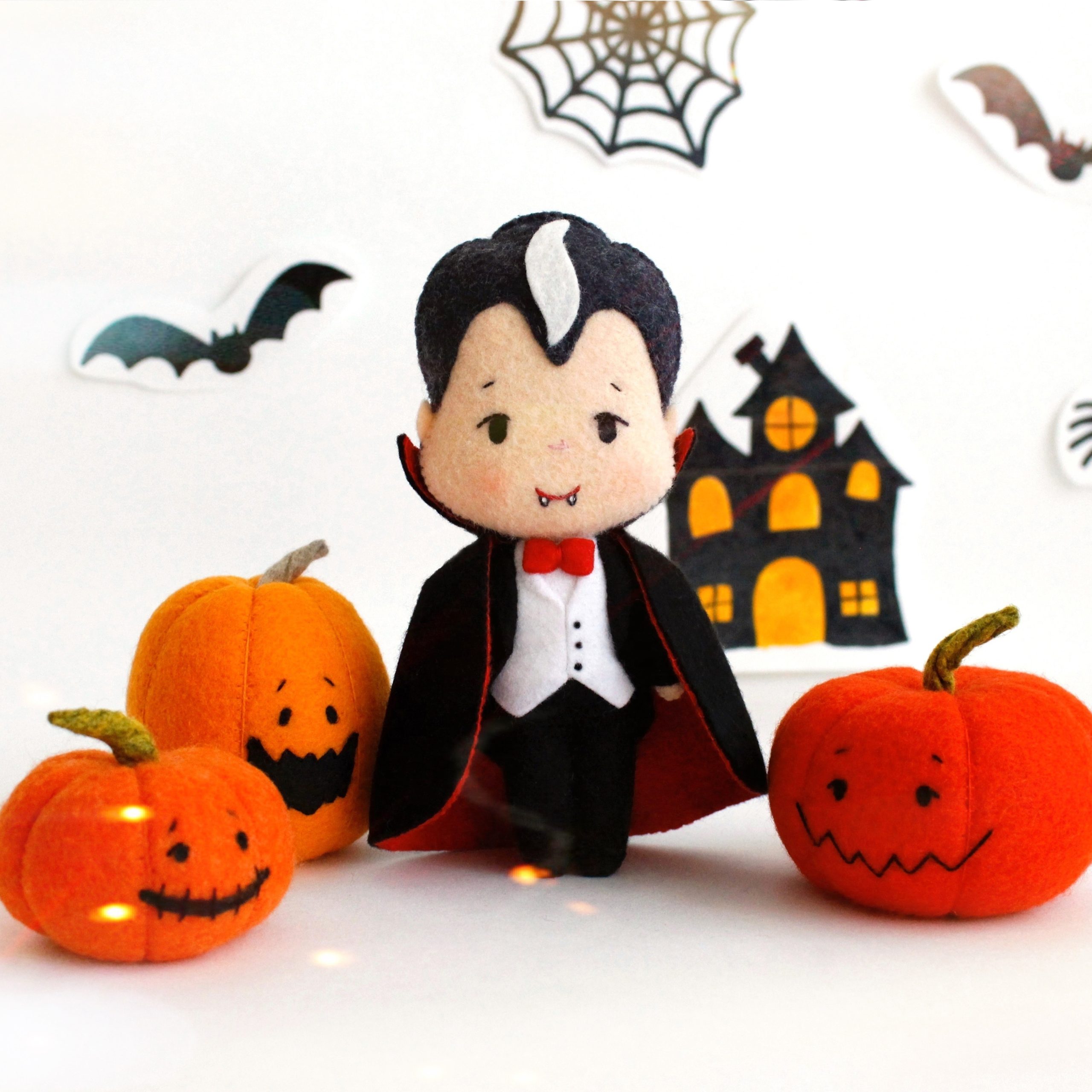 Felt vampire Count Dracula PDF tutorial with patterns 6 Let's create cute Halloween felt toy - bright orange smiling pumpkins and cute vampire Dracula!