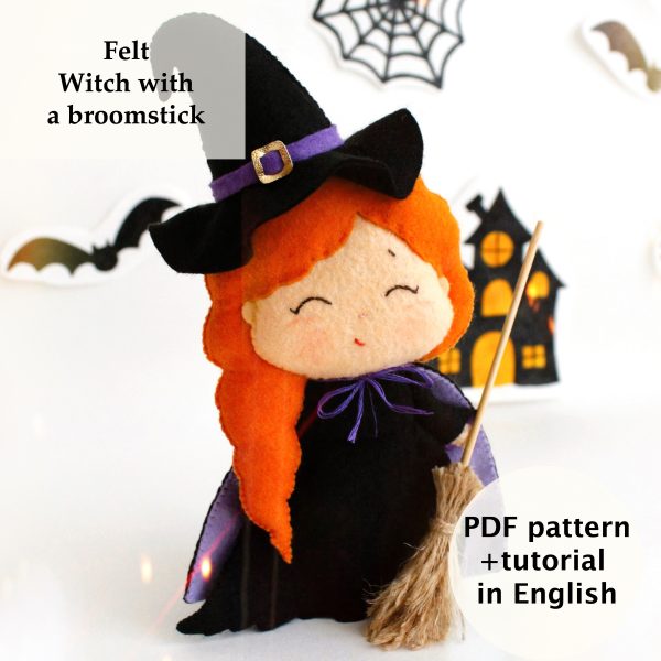 Let's create cute Halloween felt toy - Witch with a broomstick!