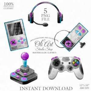 Game clipart, digital image gamer, party digital clipart digital