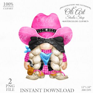 Cowboy gnome, Cowboy pink hat, digital clipart png сute characters