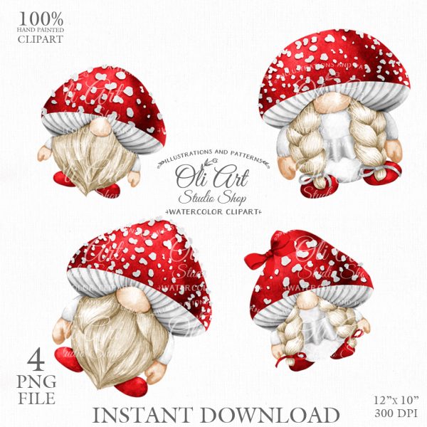 Gnomes mushroom family, digital clipart png, сute characters
