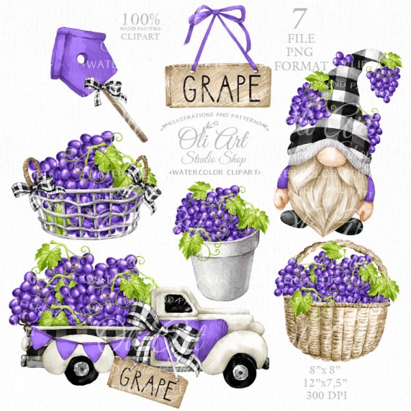 Gnome and truck with grapes clipart. Clip art png, сute characters