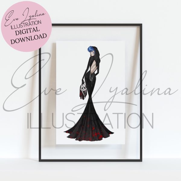 Sailor Mercury - inspired fashion illustration. Halloween print
