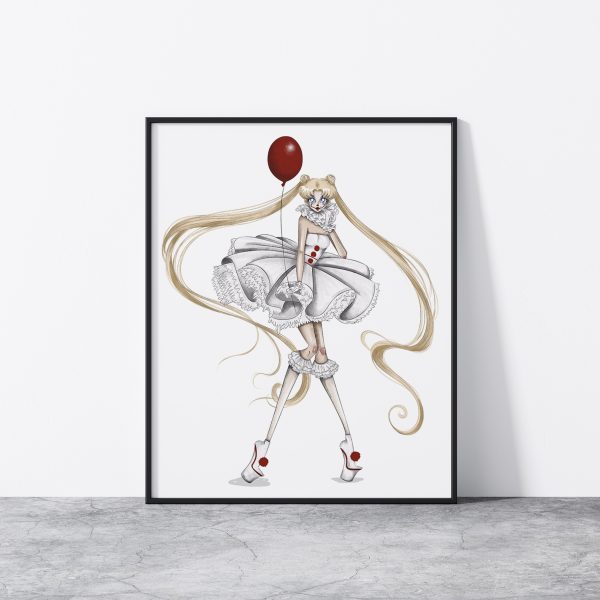 Sailor Moon - inspired fashion illustration. Halloween print