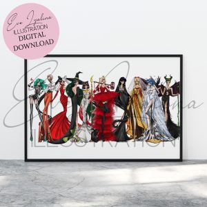Sailor Moon - inspired fashion illustration. Illustration of ten warriors wearing halloween costumes. Halloween print