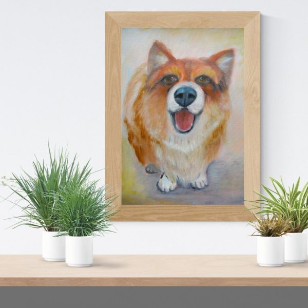 Corgi pet portrait 13.5*10.5" dog oil on canvas by Yalozik