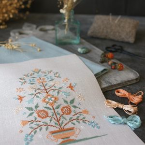 Pomegranates and bellflowers, PDF DOWNLOAD primitive cross stitch pattern