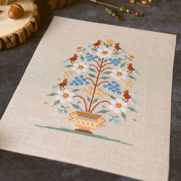 Birds and Grapes, PDF DOWNLOAD primitive cross stitch pattern