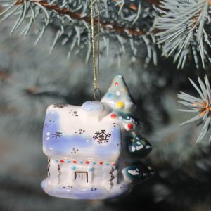 Porcelain toy house for Christmas tree | Handmade toys